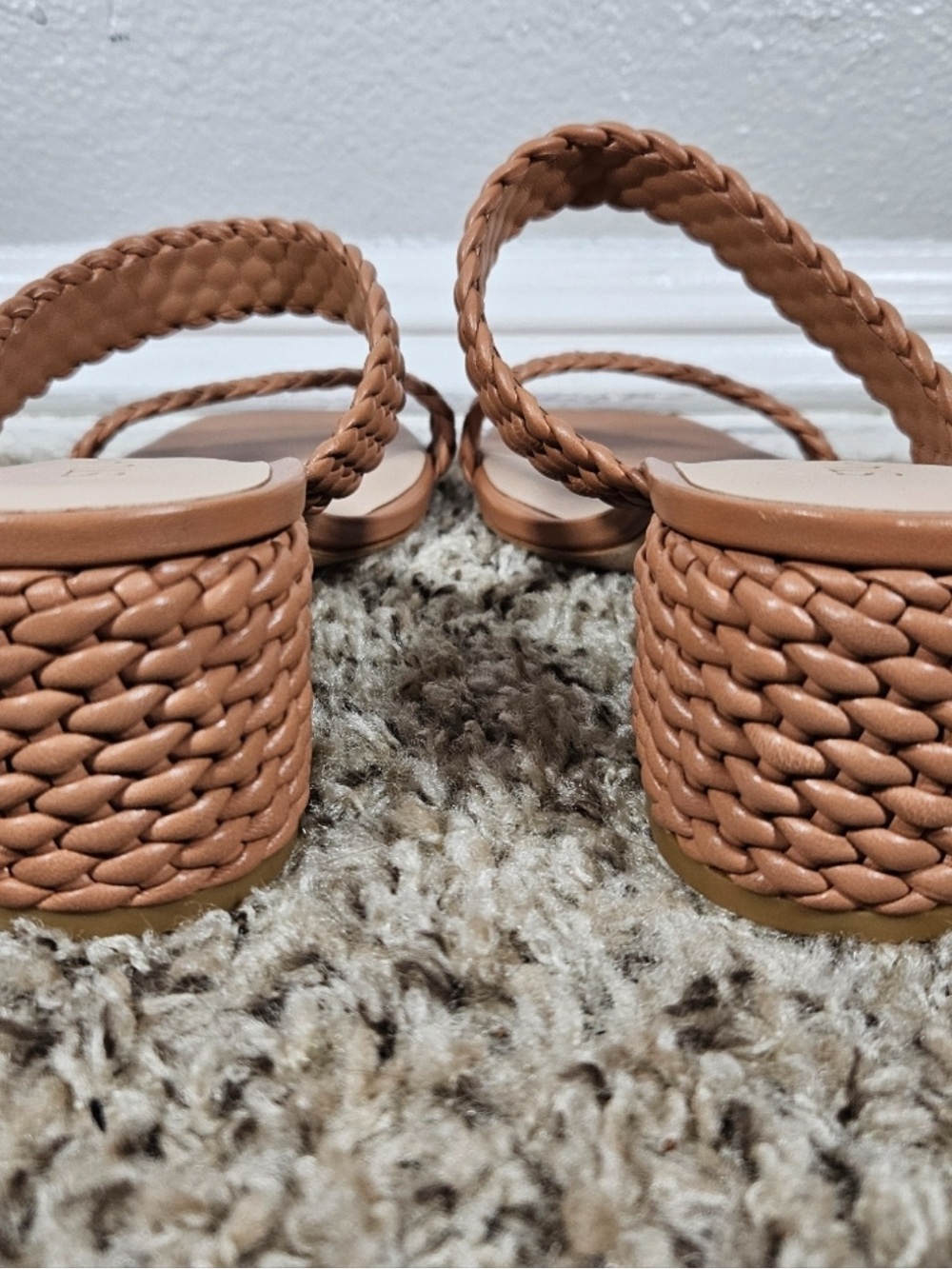 Stuart Weitzman Braided Tan Block Heel Sandals
